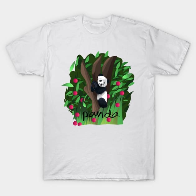 cute panda climbing tree T-Shirt by Fadmel